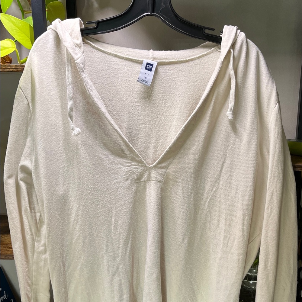 GAP Cream V-Neck Hooded Shirt